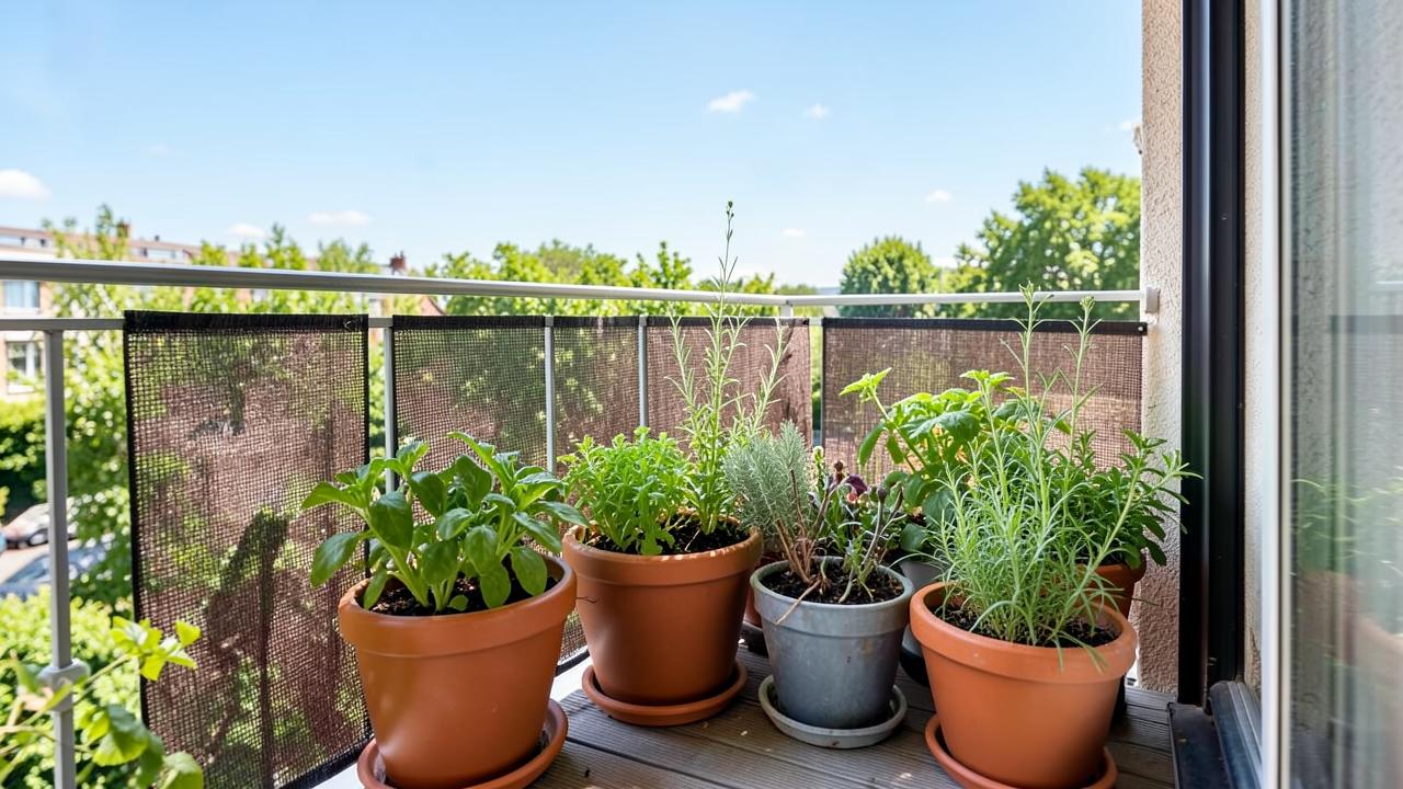 Editorial photograph illustrating balcony container gardening wind and heat