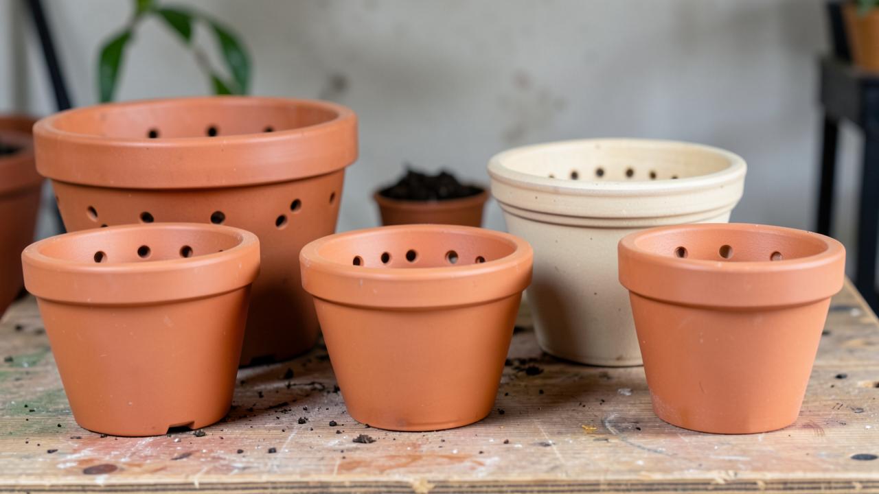 Editorial photograph illustrating choosing pots and drainage for houseplants