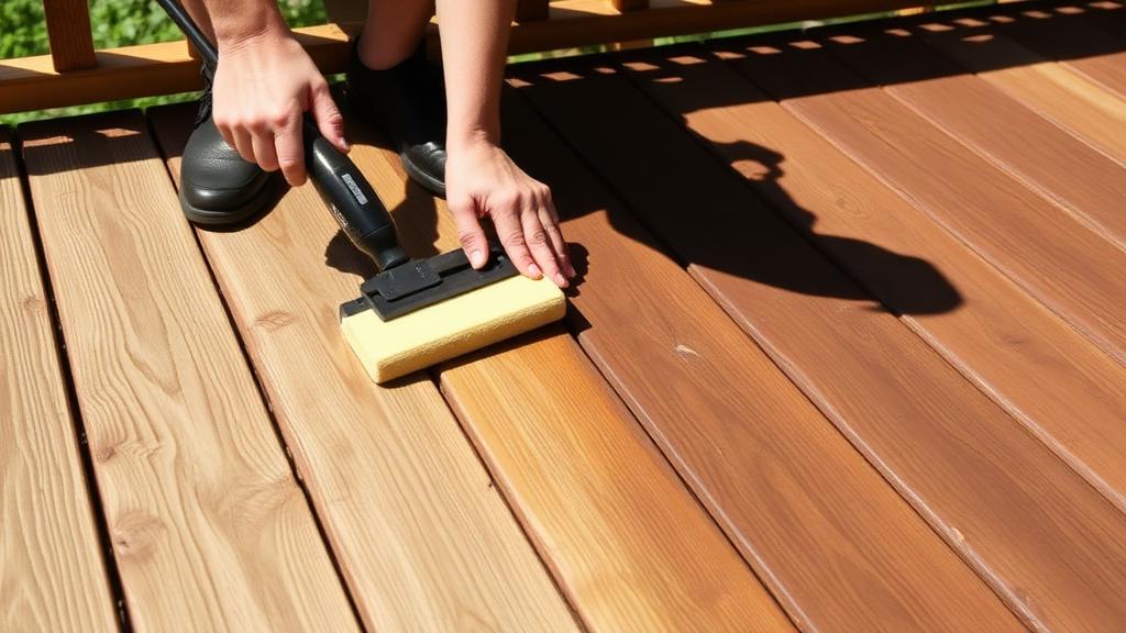 Editorial photograph illustrating deck maintenance and refinishing