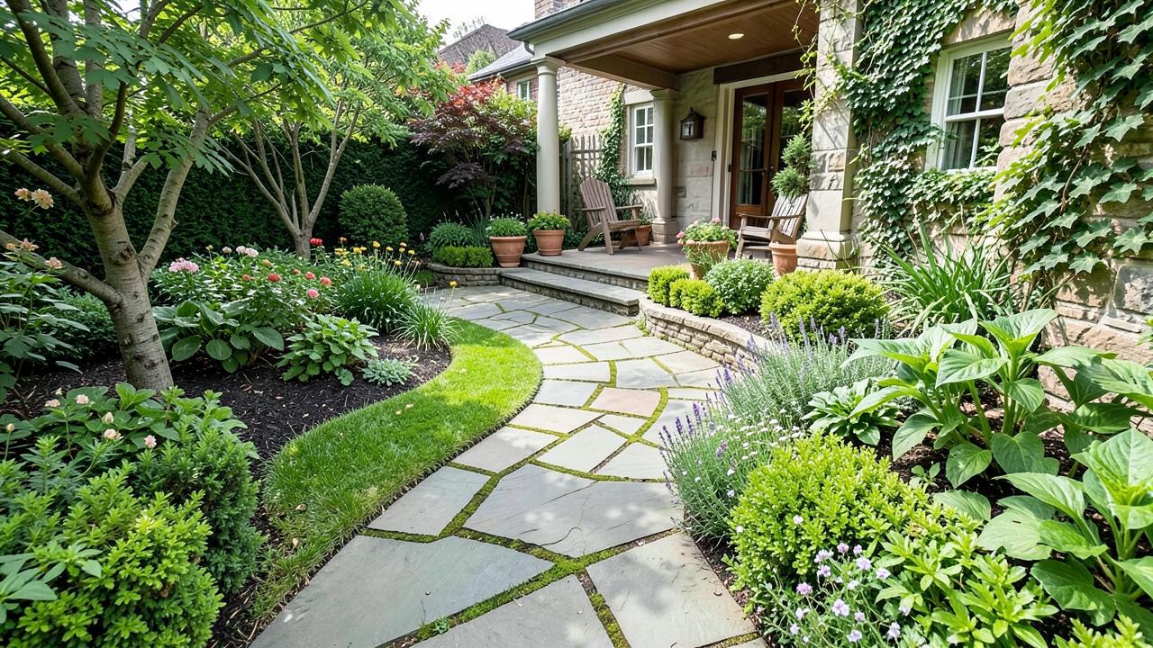 Editorial photograph illustrating garden path and patio layout basics
