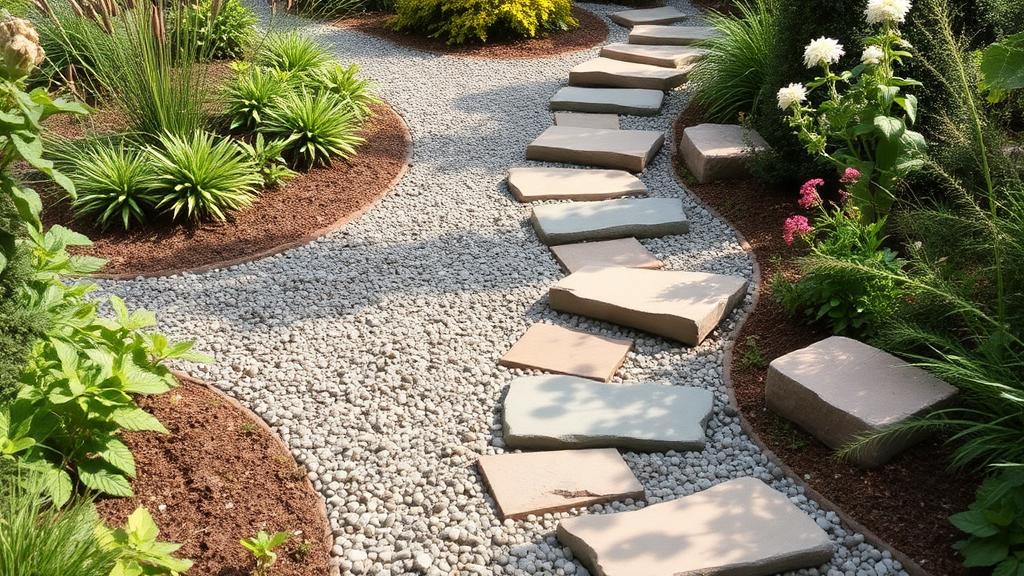 Editorial photograph illustrating garden path materials compared