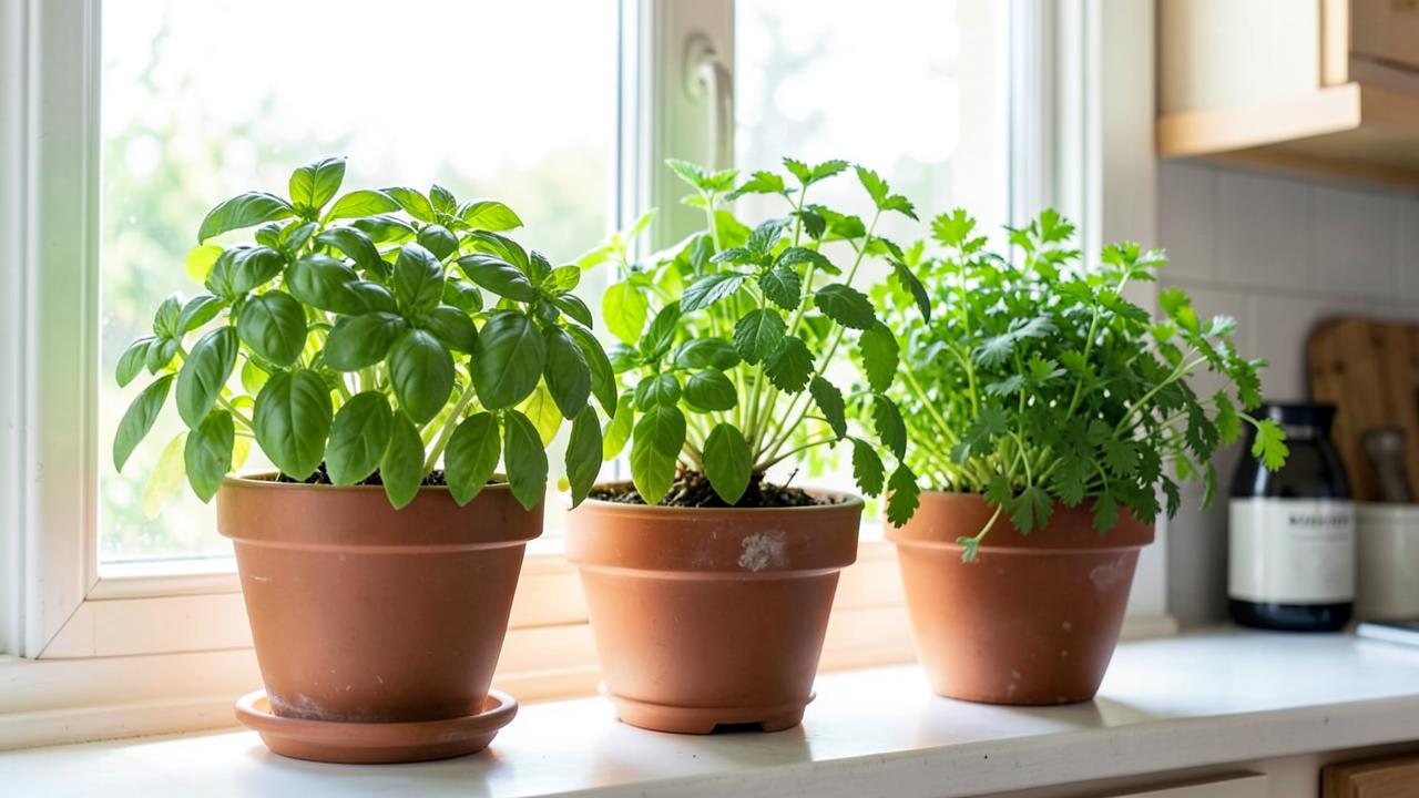 Editorial photograph illustrating growing herbs indoors year round