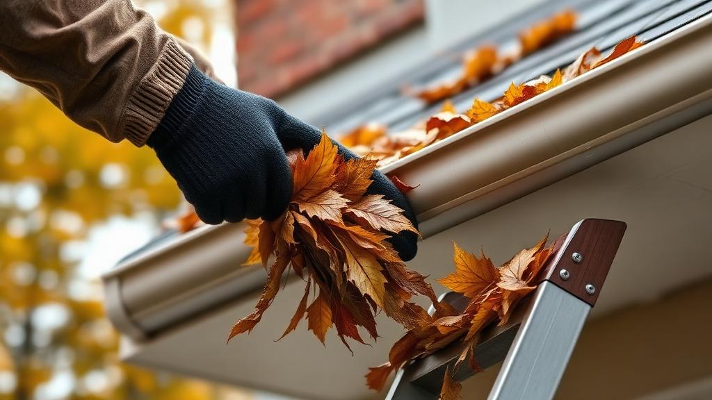 Editorial photograph illustrating gutter cleaning and sizing
