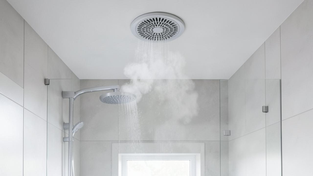 Editorial photograph illustrating how much bathroom ventilation do you need