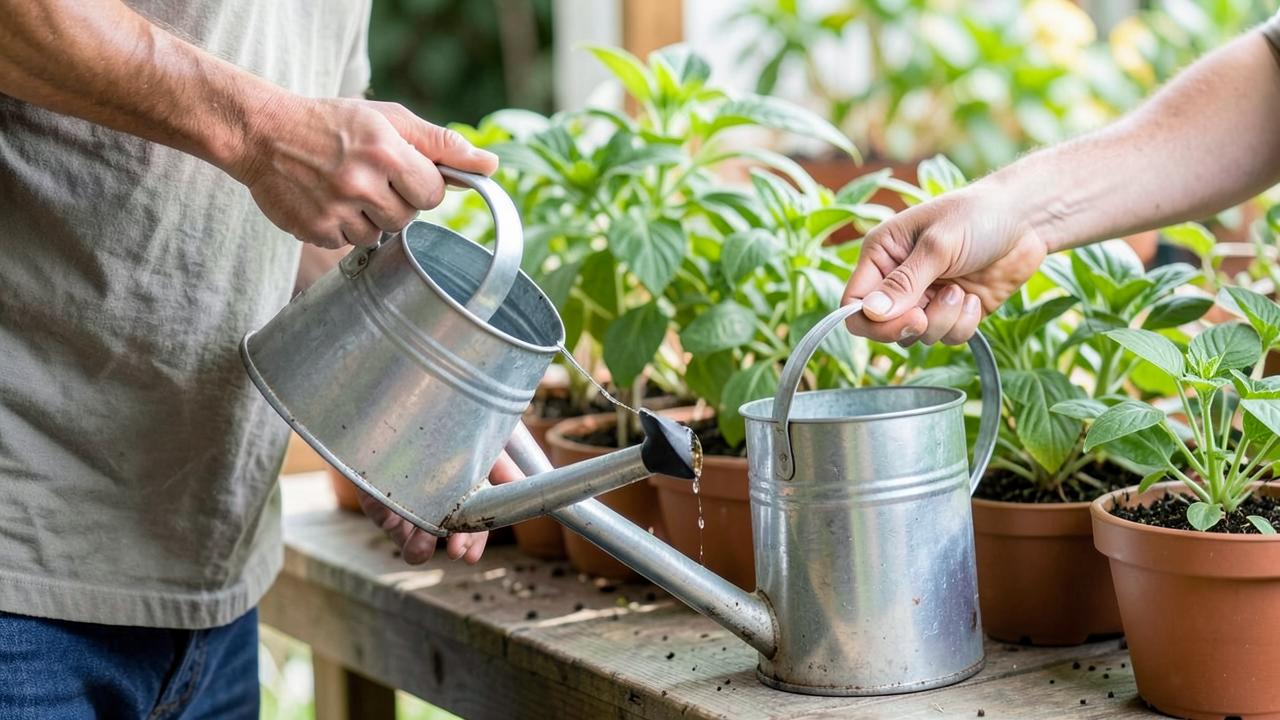 Editorial photograph illustrating how to fertilize houseplants correctly