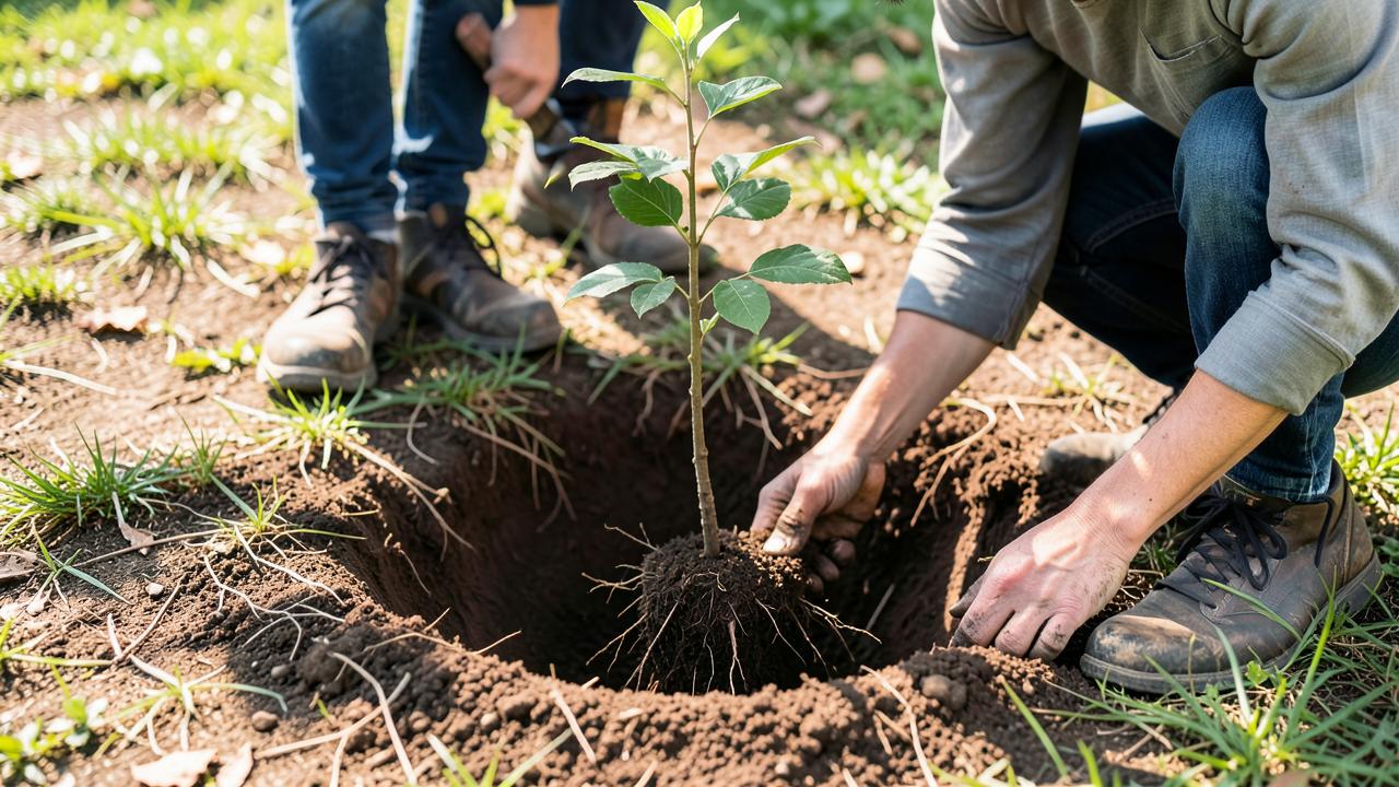 Editorial photograph illustrating how to plant a tree correctly