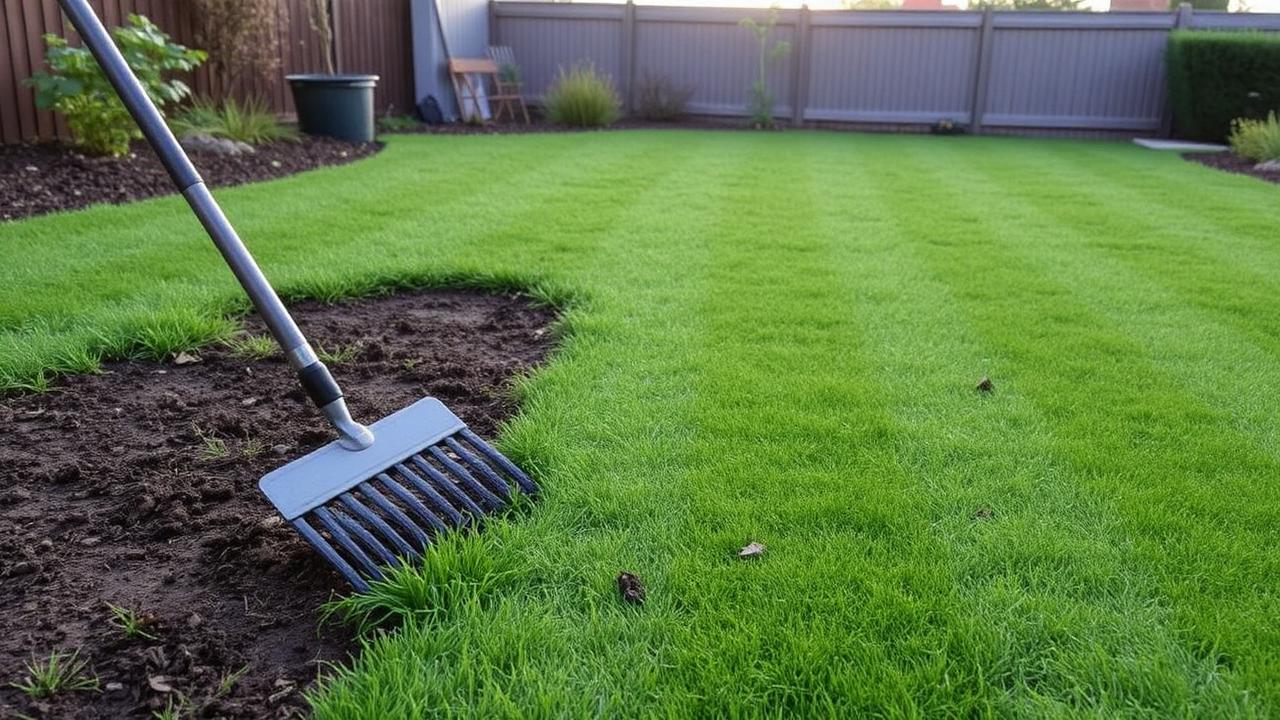 Half-revived lawn showing thin turf next to thick green grass
