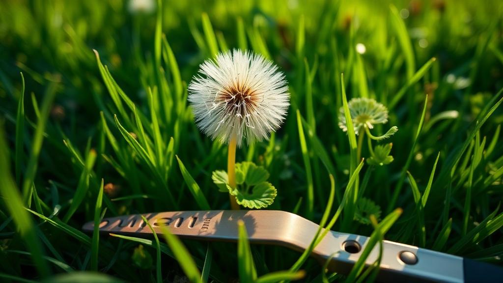 Editorial photograph illustrating lawn weeds identification and control