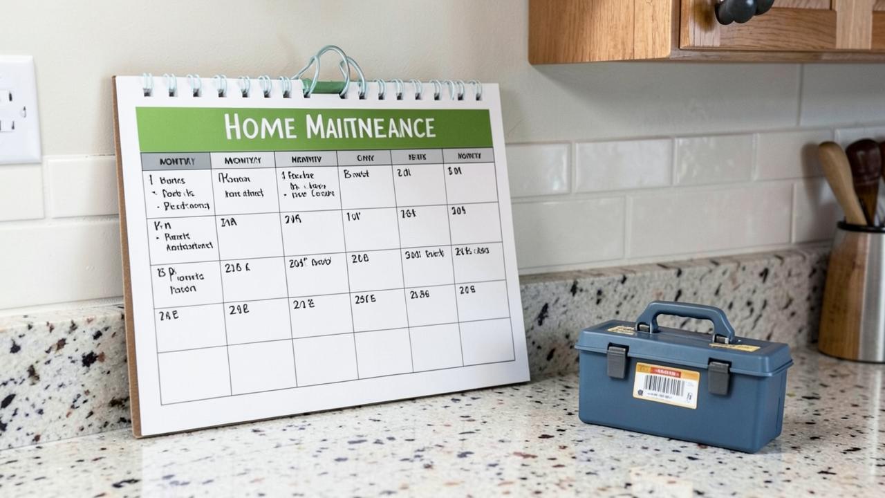 Editorial photograph illustrating monthly maintenance rhythm for a first time homeowner