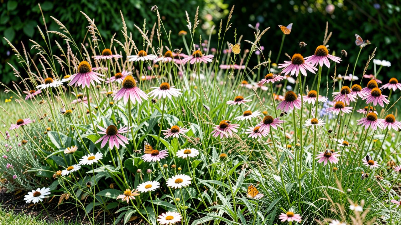 Editorial photograph illustrating native plant borders for pollinators