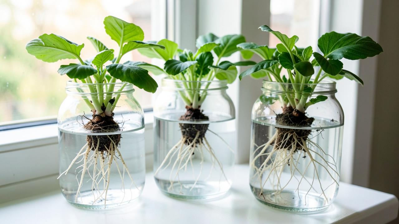 Editorial photograph illustrating propagating houseplant cuttings that root
