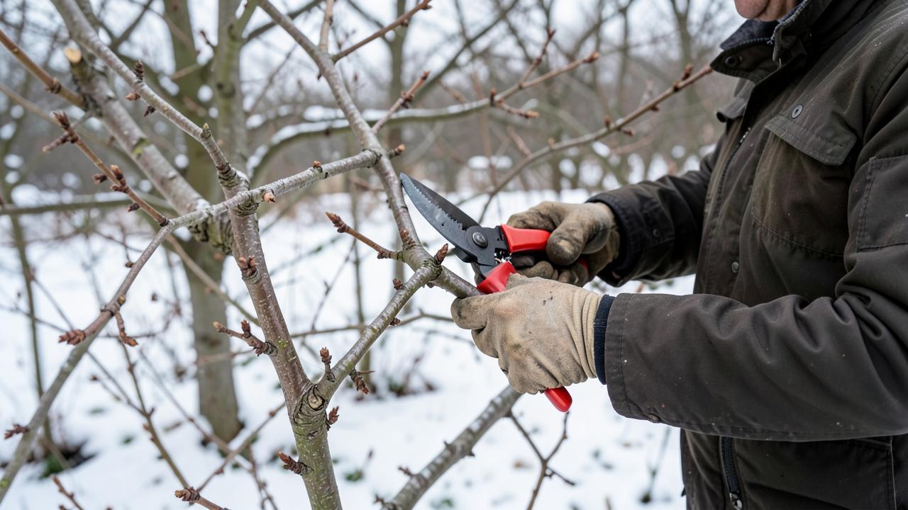 Editorial photograph illustrating pruning fruit trees timing and technique