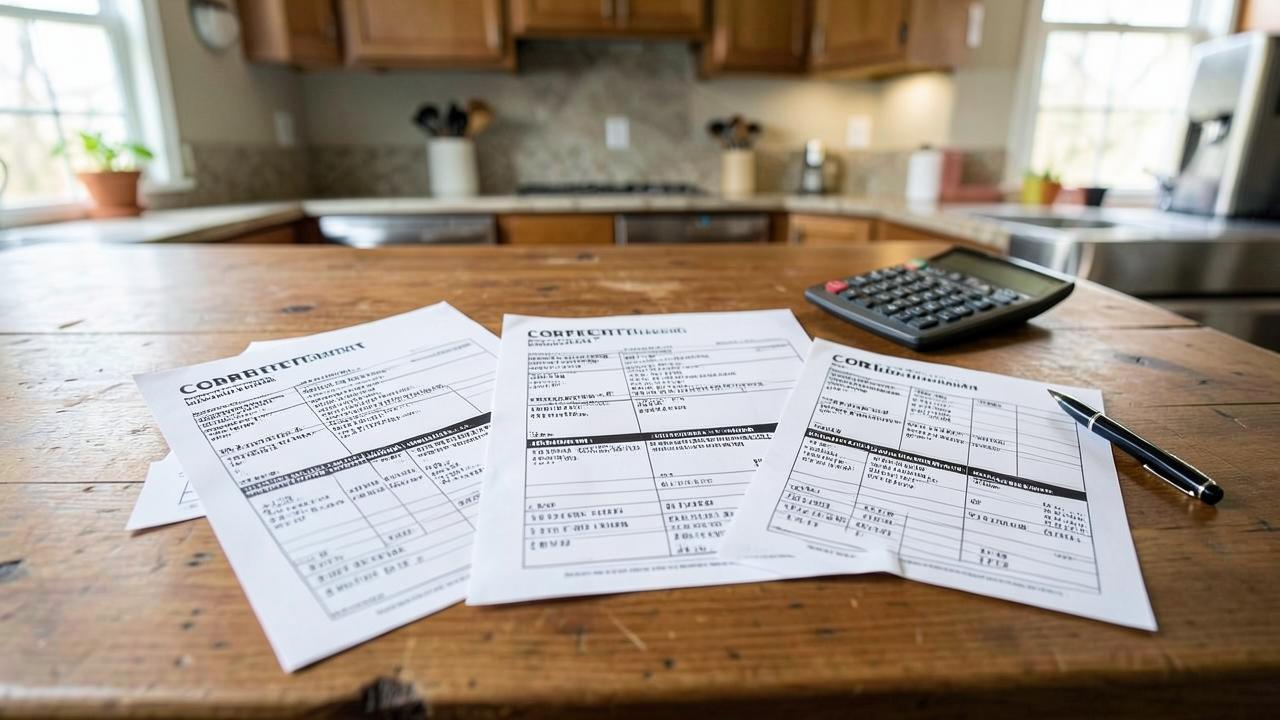 Editorial photograph illustrating reading and comparing contractor quotes