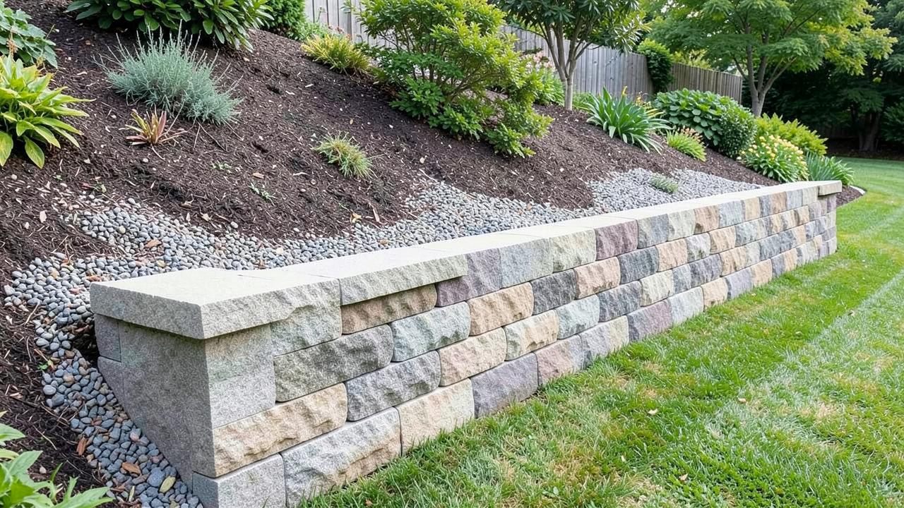 Editorial photograph illustrating retaining walls materials and drainage