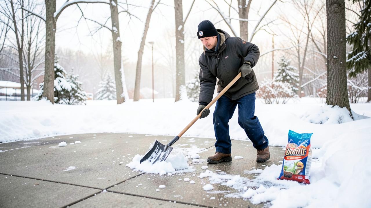 Editorial photograph illustrating snow and ice management that does not wreck concrete