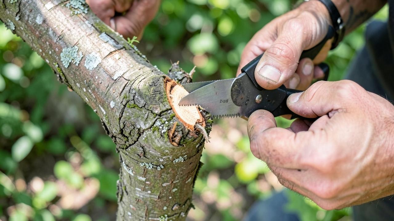 Editorial photograph illustrating tree pruning timing and cuts to avoid