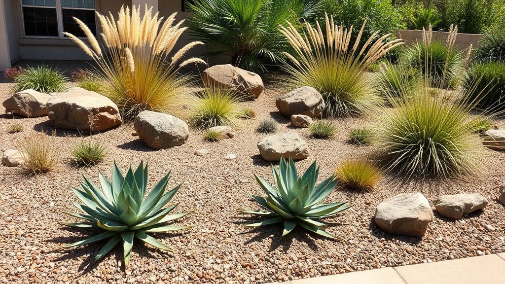 Editorial photograph illustrating xeriscaping a front yard