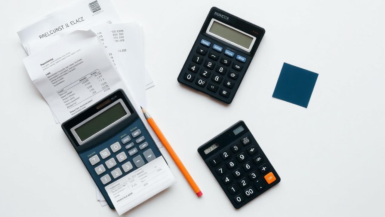 Receipts, calculator and material samples laid out for budgeting