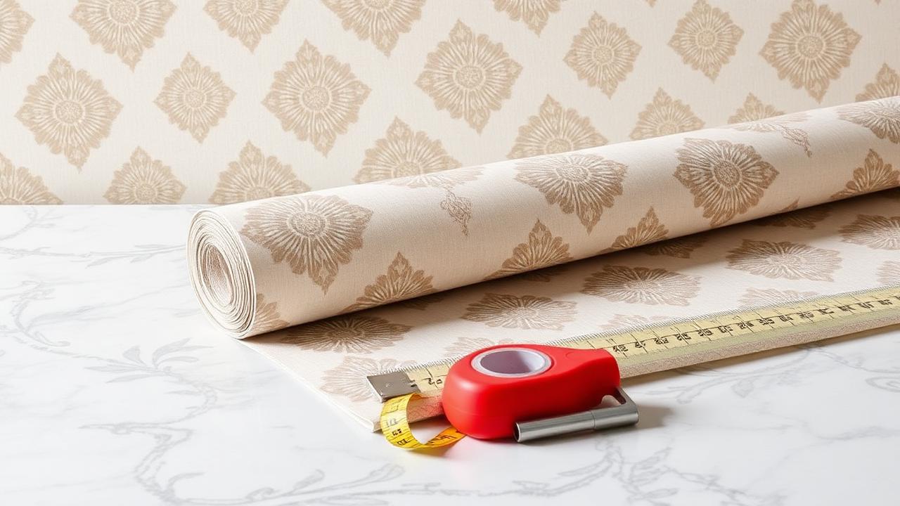 Patterned wallpaper roll with a tape measure