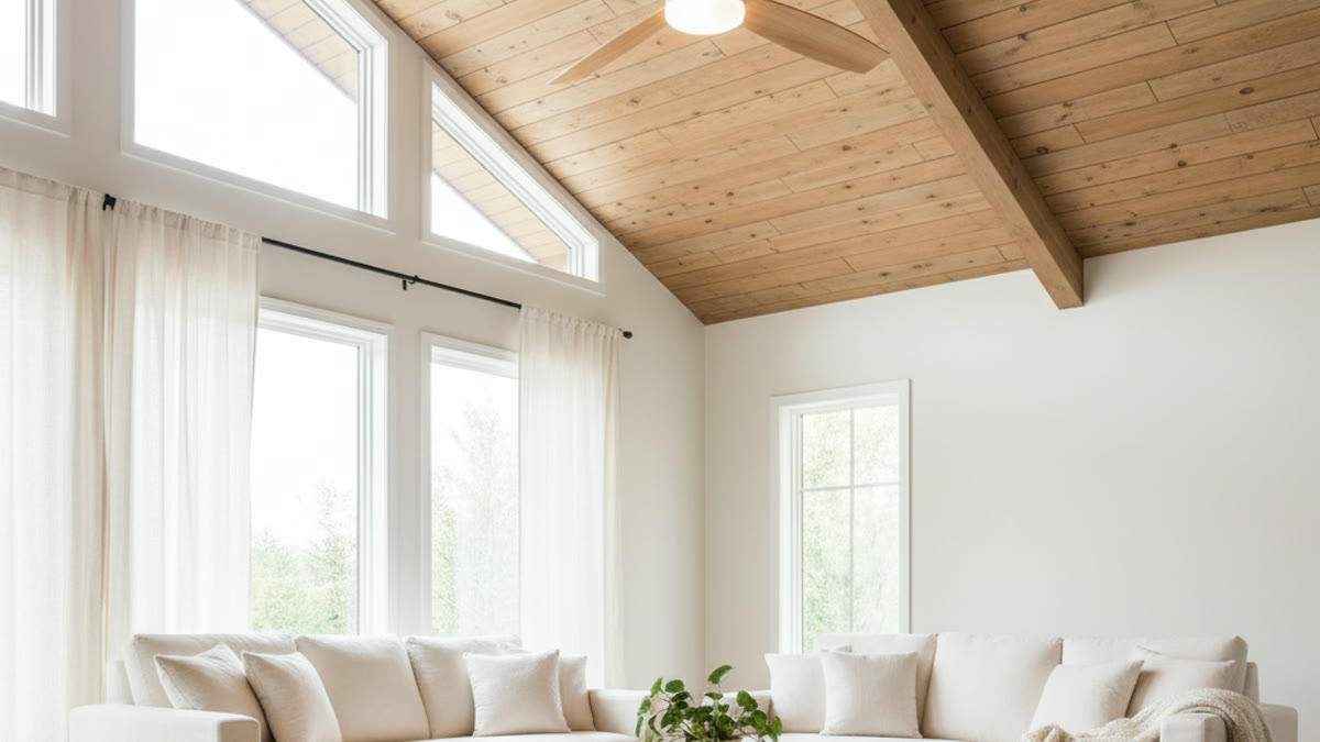 Ceiling fan spinning above a furnished living room