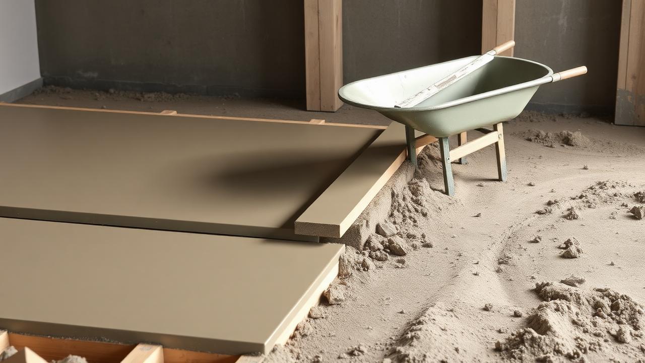 Fresh concrete being screeded level inside timber formwork