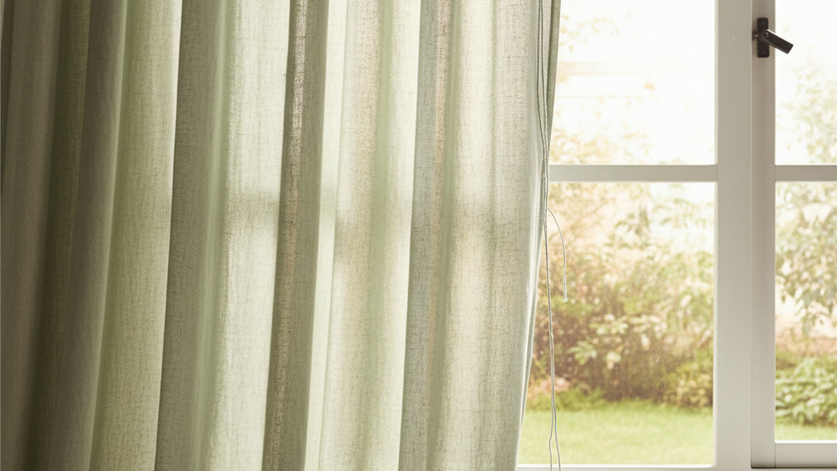 Curtains and blinds framing a large window
