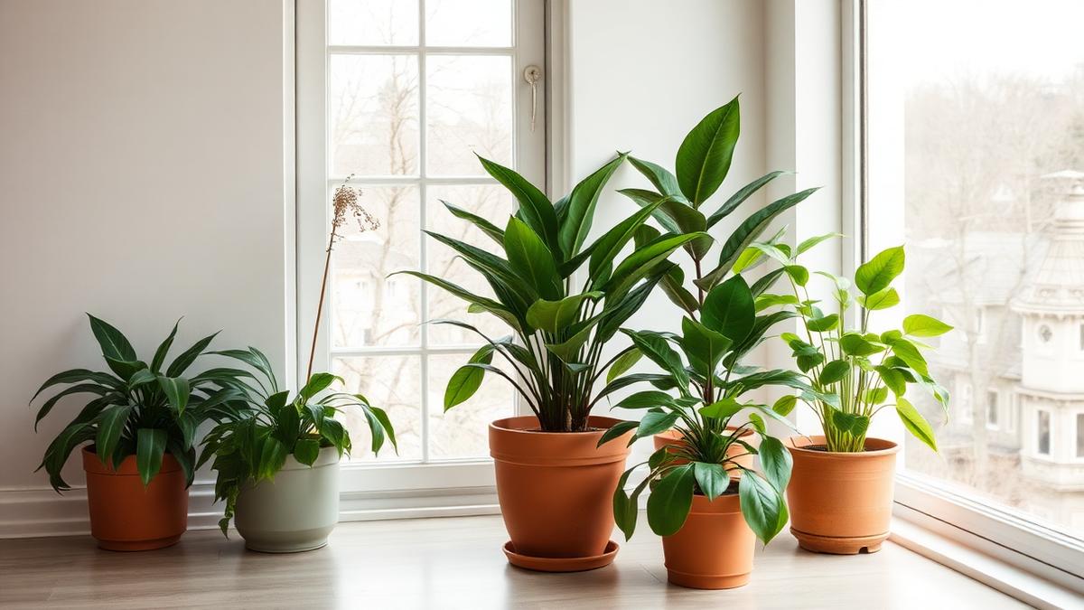 Houseplants placed at different distances from a bright window