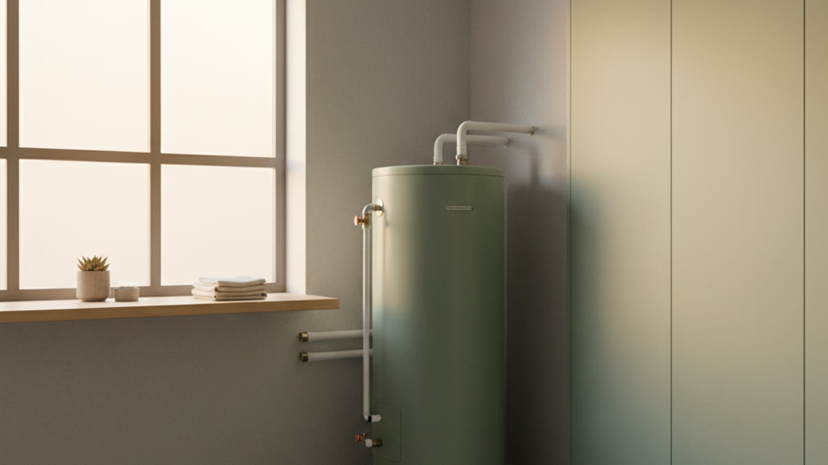 Tank water heater installed in a utility room